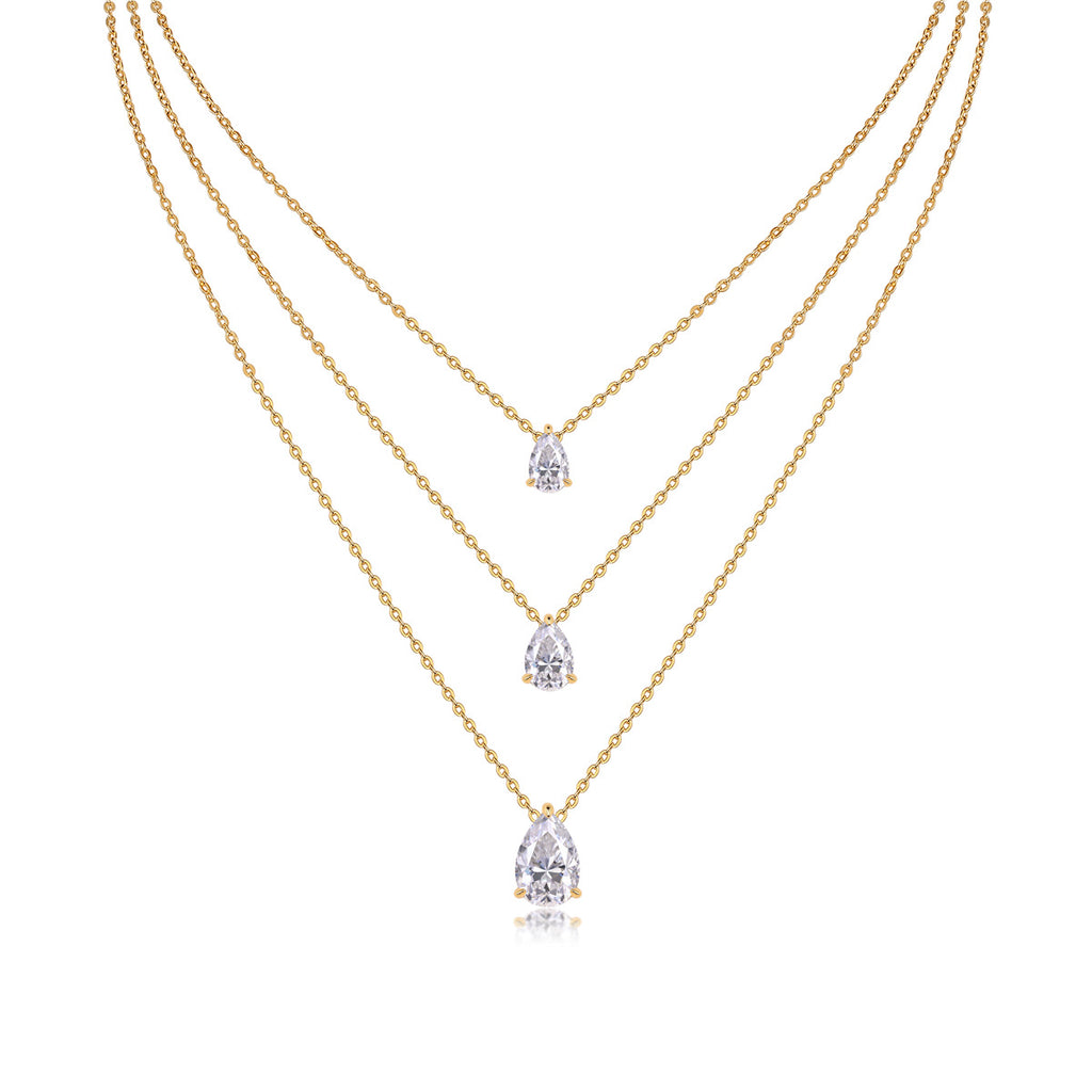 Pear-Shaped Moissanite Pendant Gold Necklace S925 Sterling Silver Plated with 18K Gold