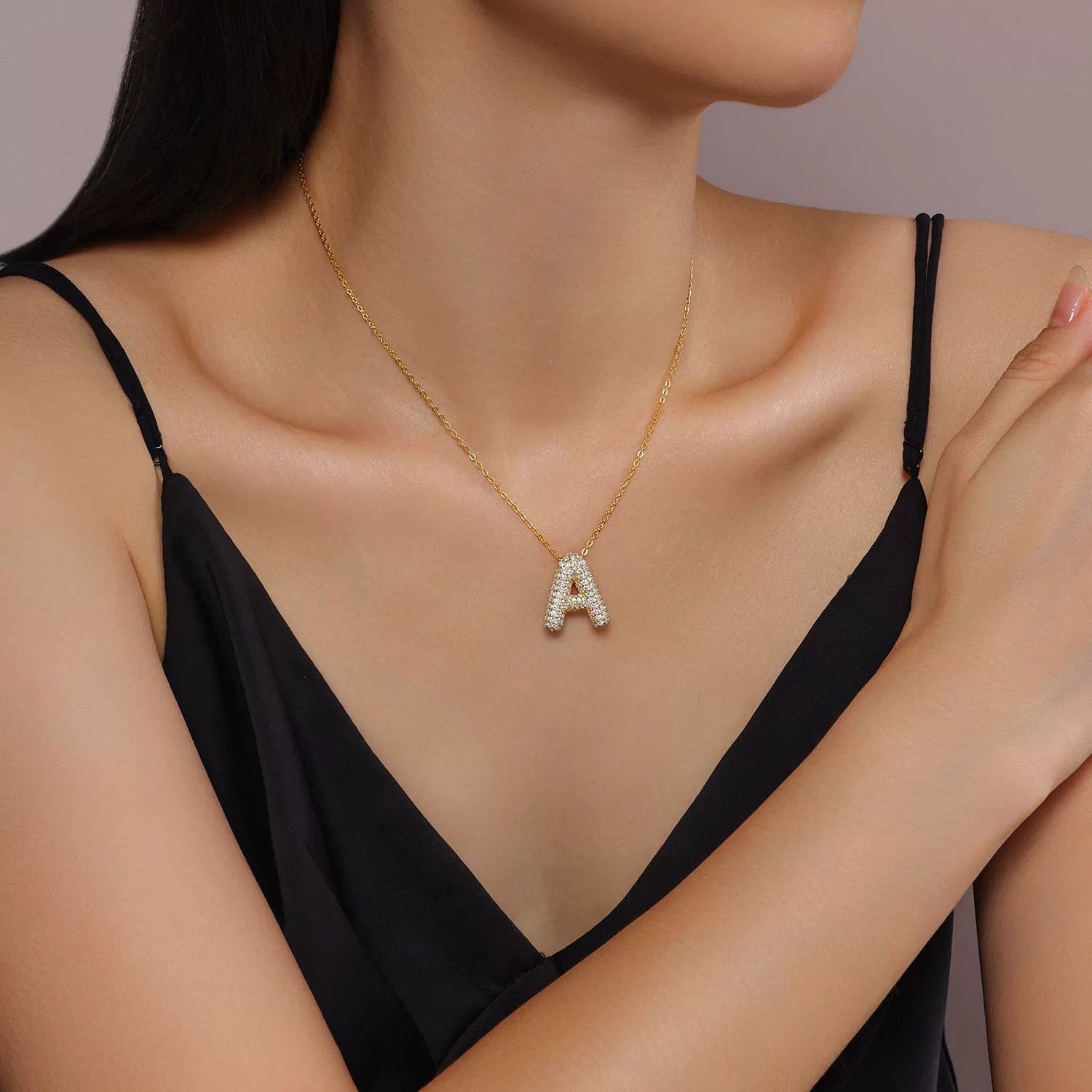 Moissanite 26 Alphabet Pendant Necklace for Men and Women 925 Sterling Silver Plated with 18K Gold