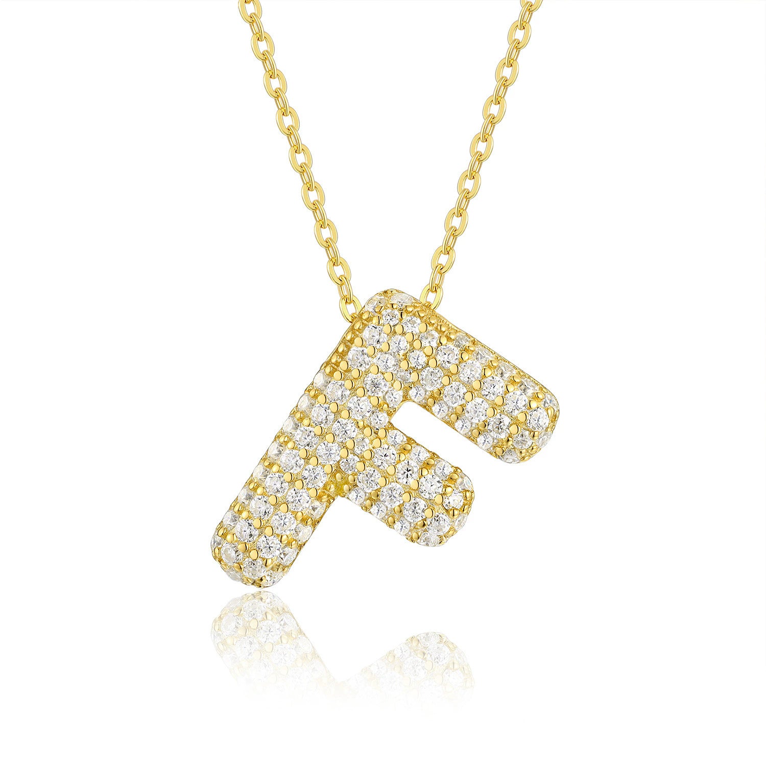 Moissanite 26 Alphabet Pendant Necklace for Men and Women 925 Sterling Silver Plated with 18K Gold
