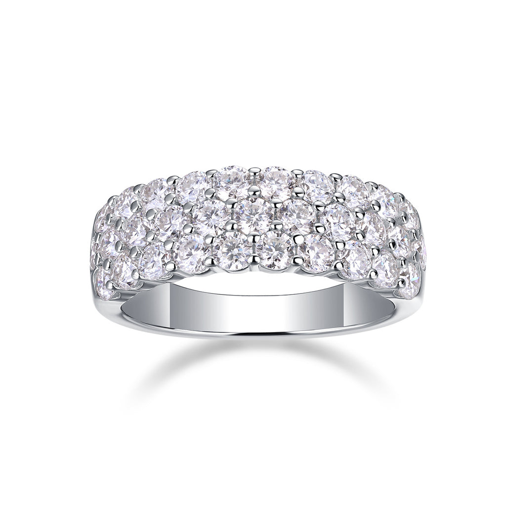 Three-Row Inlaid Moissanite Ring S925 Silver Plated with 18K Gold