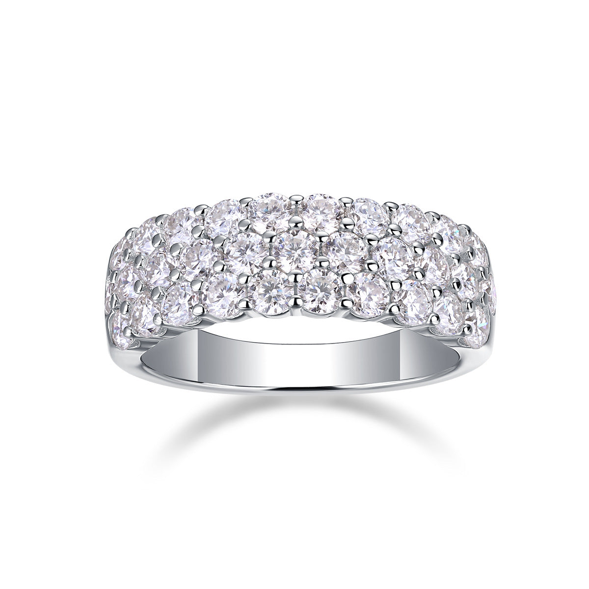 Three-Row Inlaid Moissanite Ring S925 Silver Plated with 18K Gold