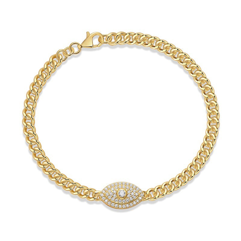 Men and Women Demon Eye Gold Cuban Chain Bracelet S925 Silver Plated with 18K Gold