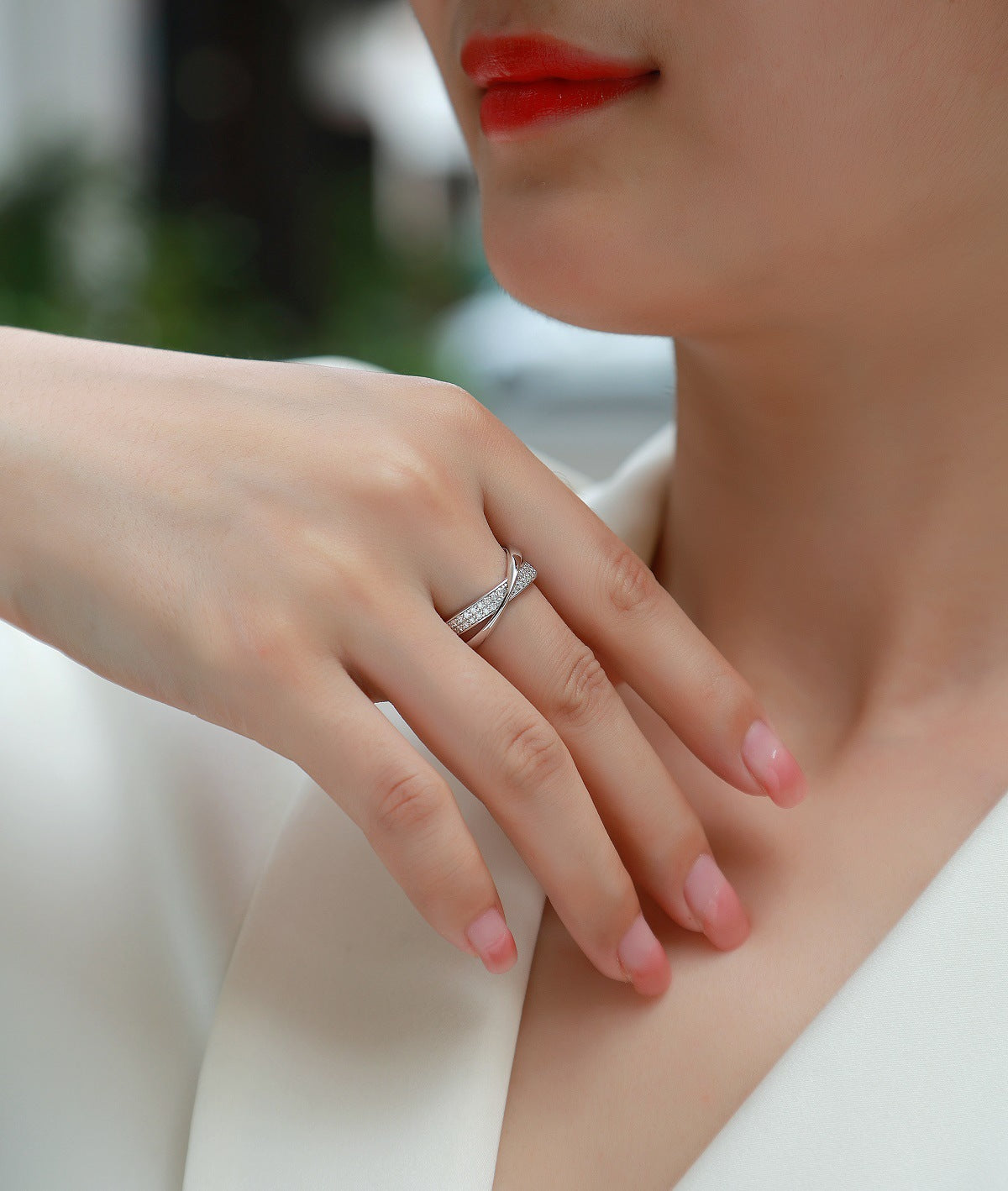 Cross Surround Moissanite Diamond Ring Female S925 Silver Plated 18K White Gold