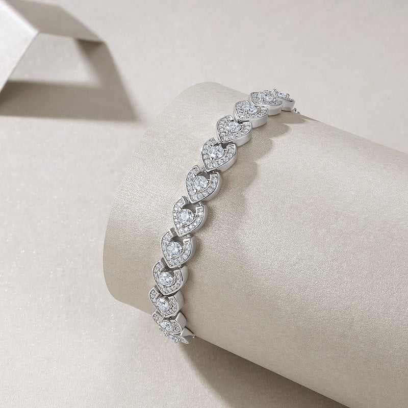 Half Moon Moissanite Bracelet for Women S925 Silver Plated with 18K White Gold