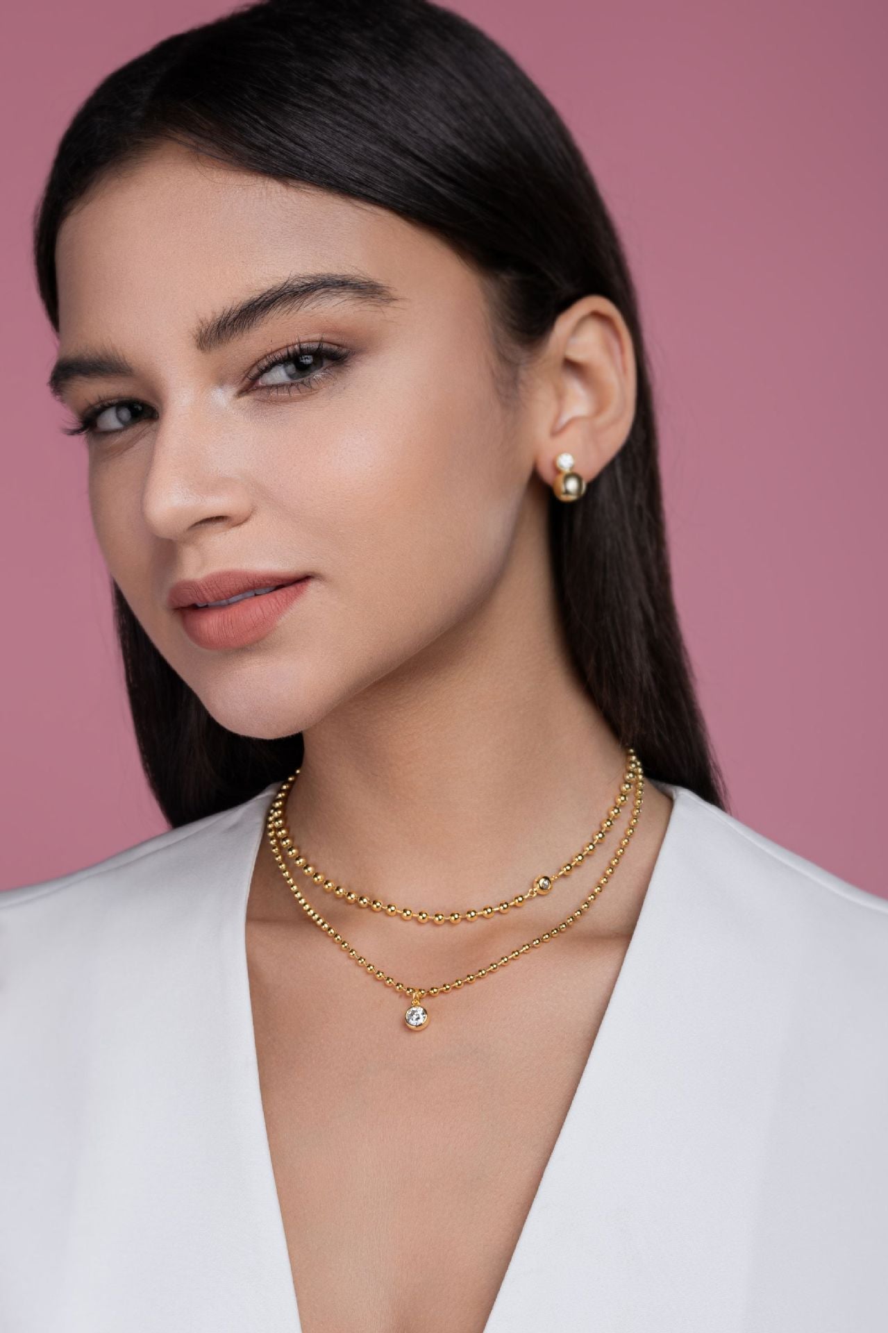 Moissanite Double Layer Stacked Necklace for Women S925 Sterling Silver Plated with 18K Gold