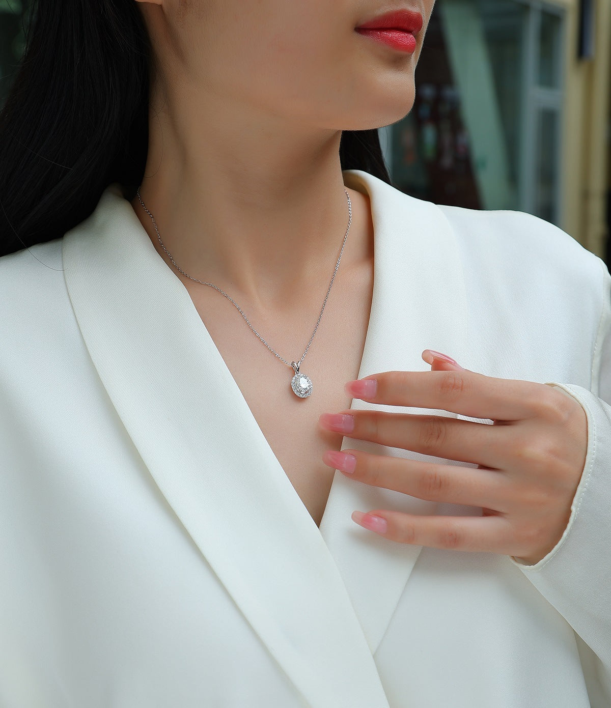 Egg-Shaped 1 Carat Moissanite S925 Sterling Silver V-Shaped Pendant Necklace