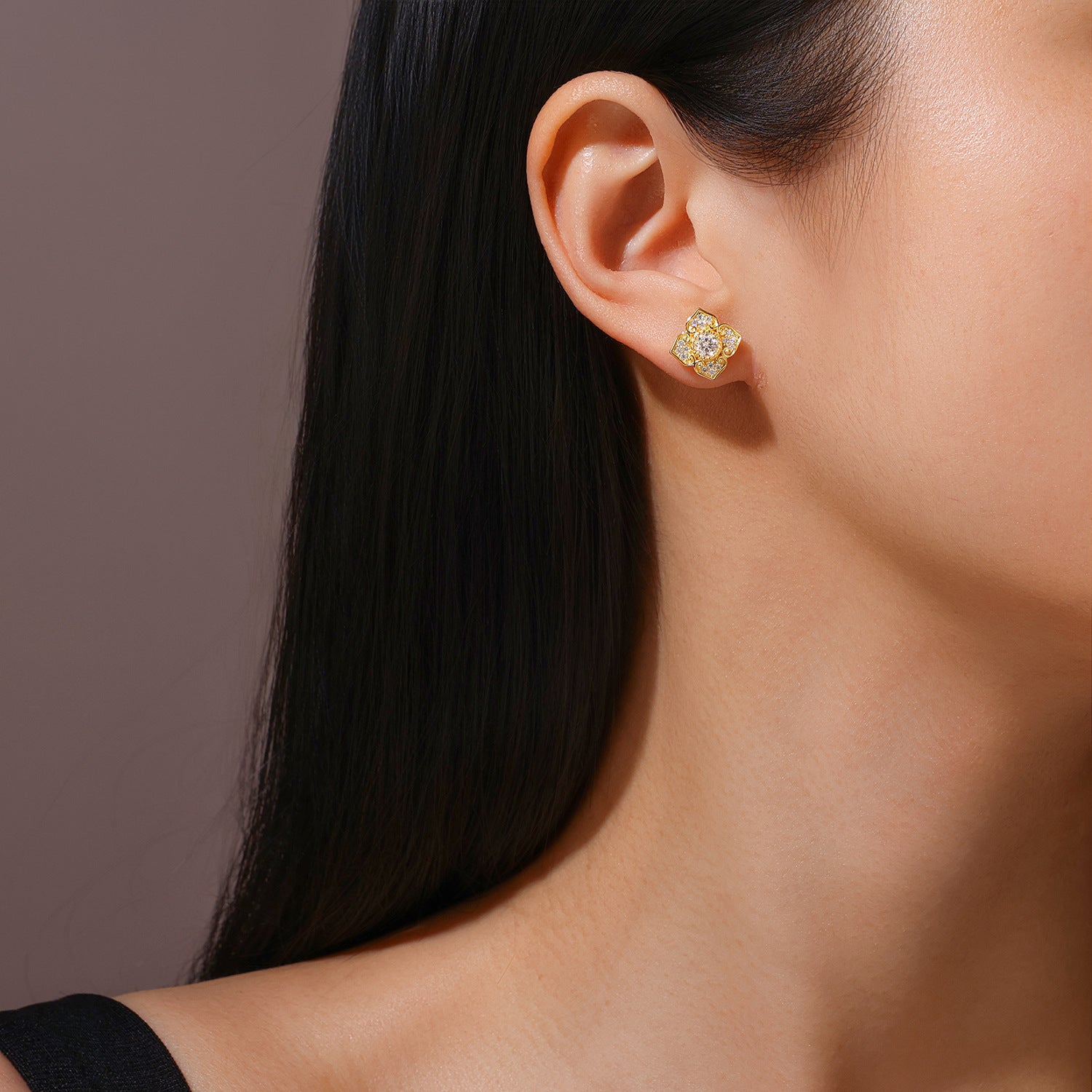 Moissanite Carved Decorative Earrings S925 Silver Plated with 18K Gold