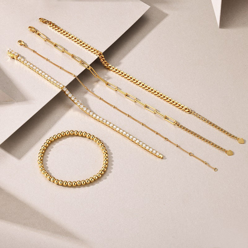 Moissanite 5-Piece Set S925 Sterling Silver Plated 18K Gold Stacking Bracelet