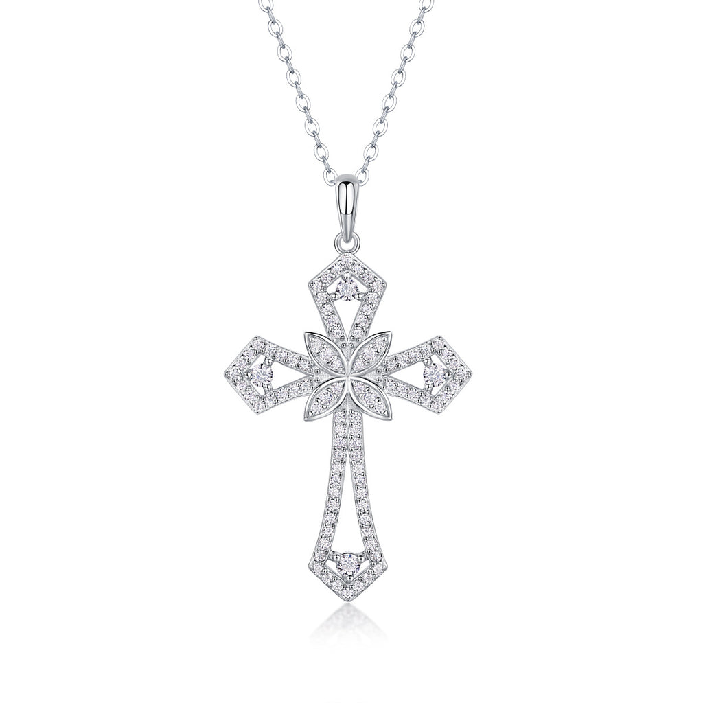 S925 Plated 18K Moissanite Cross Pendant Necklace for Women