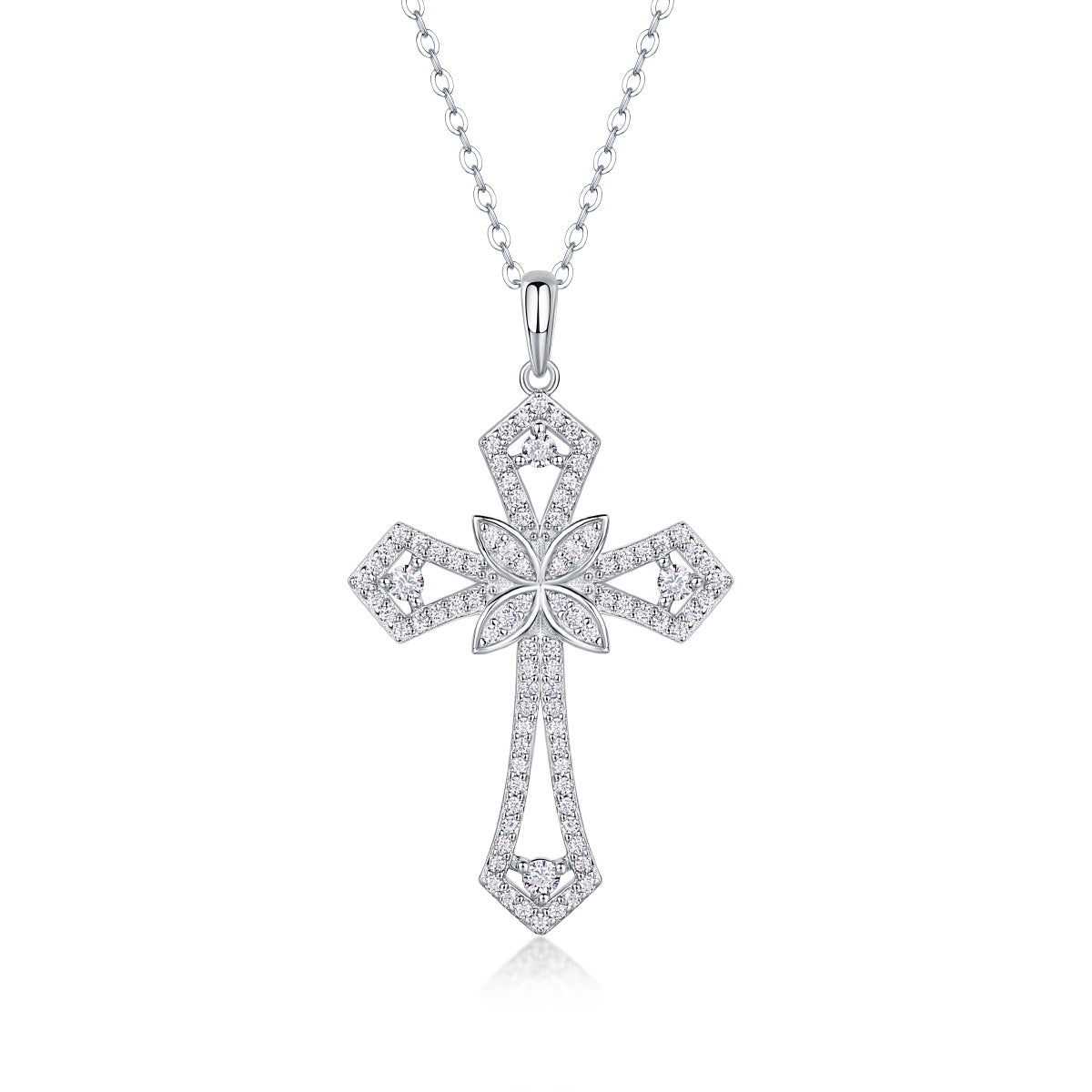 S925 Plated 18K Moissanite Cross Pendant Necklace for Women