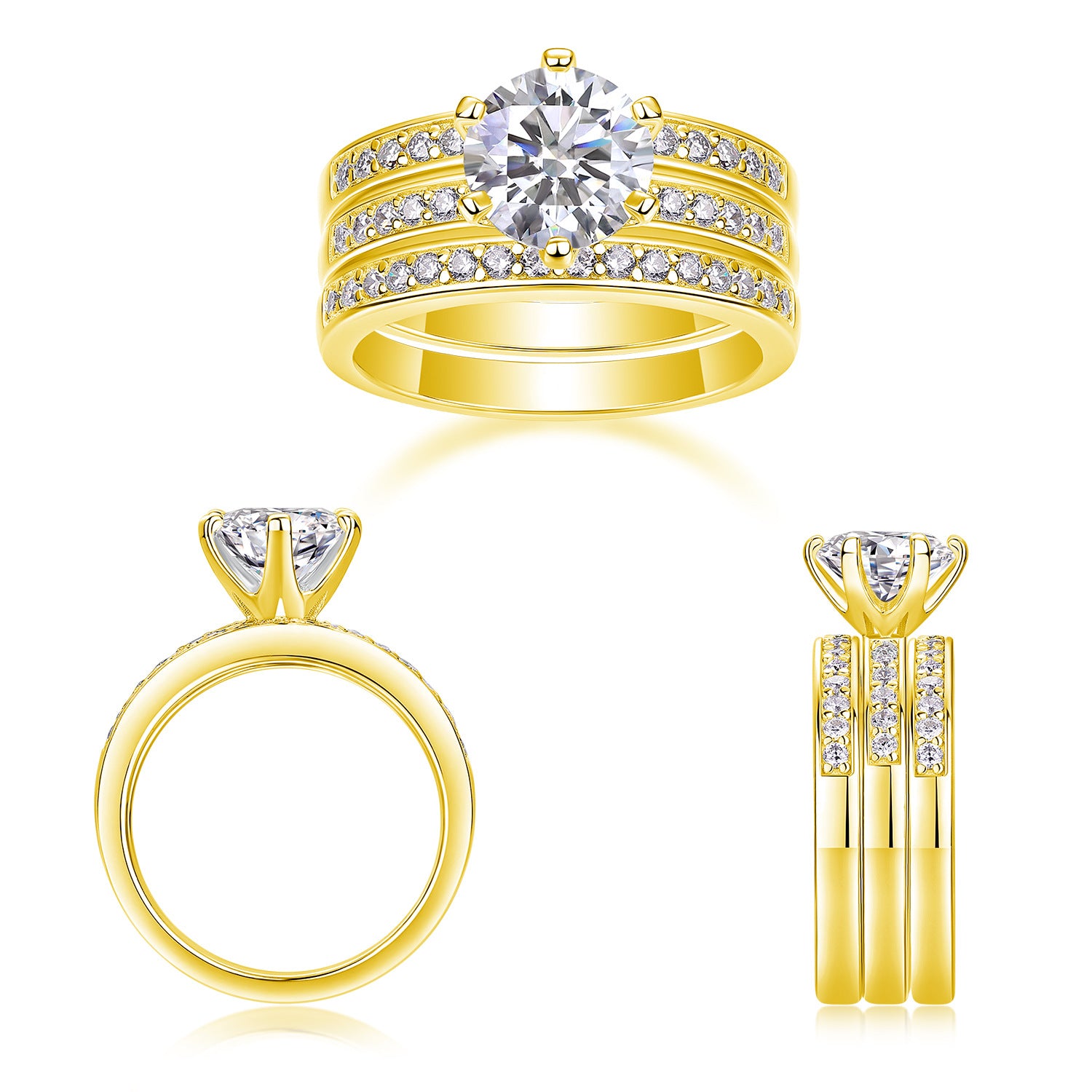 2 Carat Moissanite Three-Piece Stackable Artistic Multiple Matching Rings