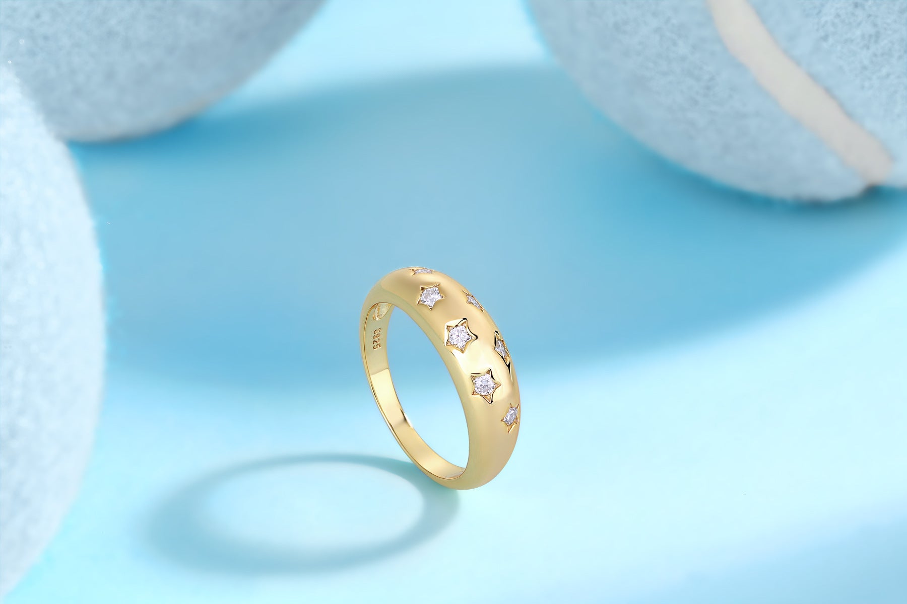 Unisex Trendy Star Charm Moissanite Silver Plated 18K Gold Ring