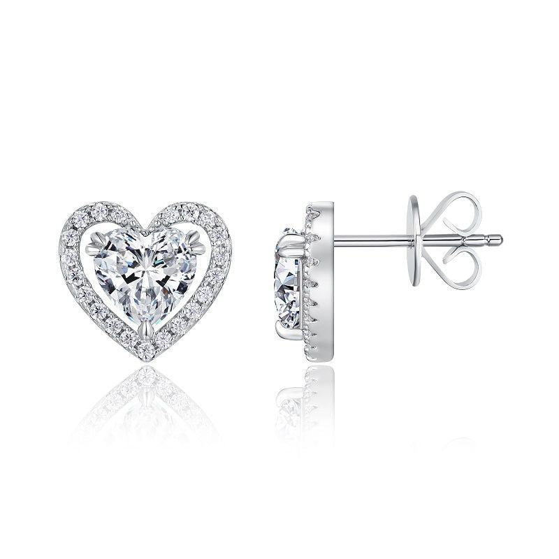 Double Heart-Shaped Moissanite Stud Earrings for Women S925 Silver Plated with 18K Gold