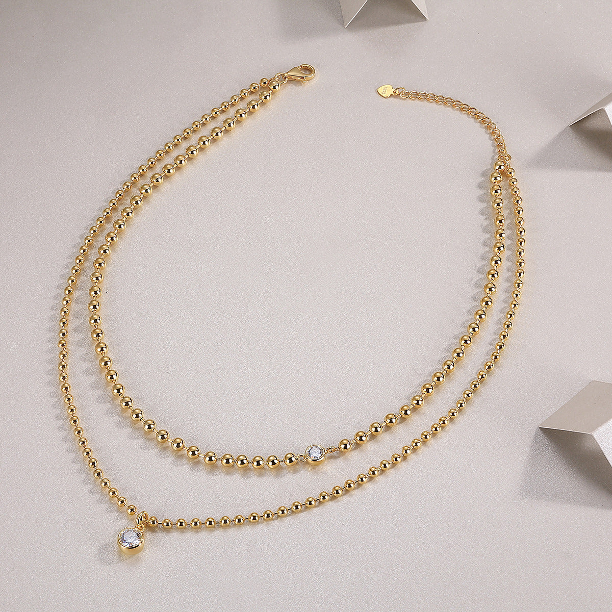 Moissanite Double Layer Stacked Necklace for Women S925 Sterling Silver Plated with 18K Gold
