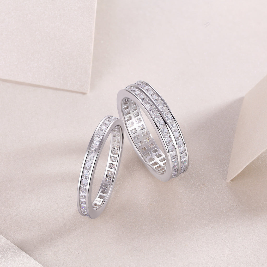 Men and Women Three-Layer Stacked Moissanite Ring S925 Plated with 18K White Gold