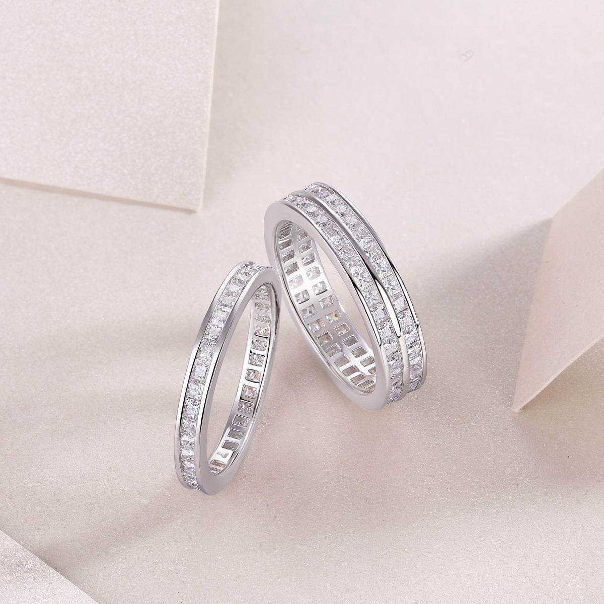 Men and Women Three-Layer Stacked Moissanite Ring S925 Plated with 18K White Gold