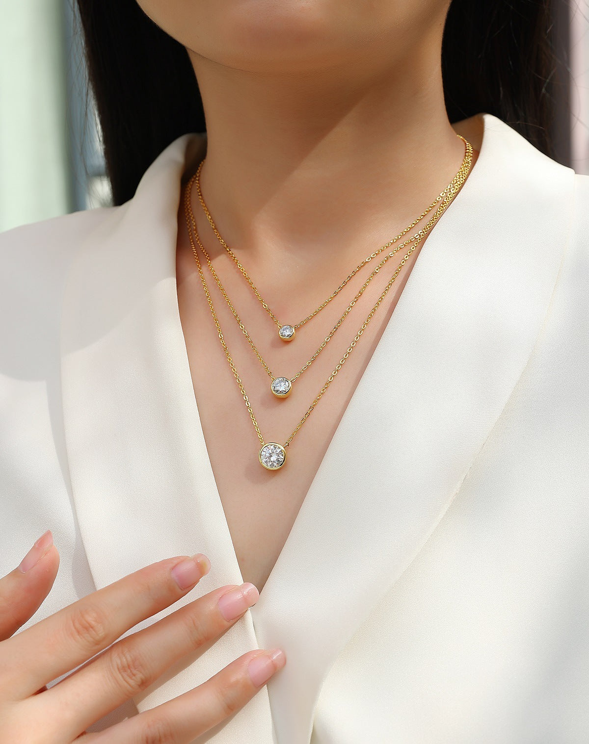 3.5CT Moissanite Three-Layer Stacked Necklace S925 Silver Plated with 18K Gold