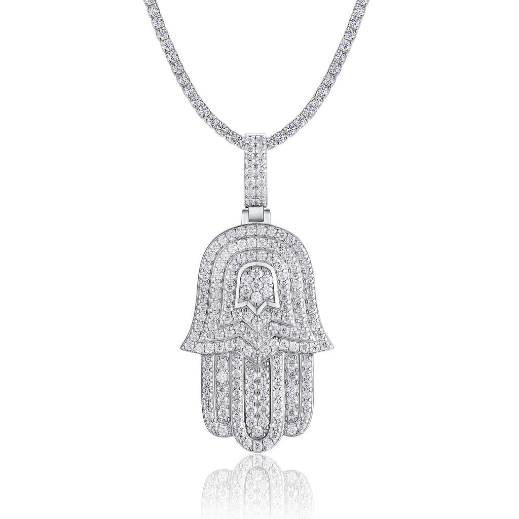 Men's Moissanite Hip-Hop Palm Pendant S925 Silver Plated with 18K White Gold (Necklace Not Included)