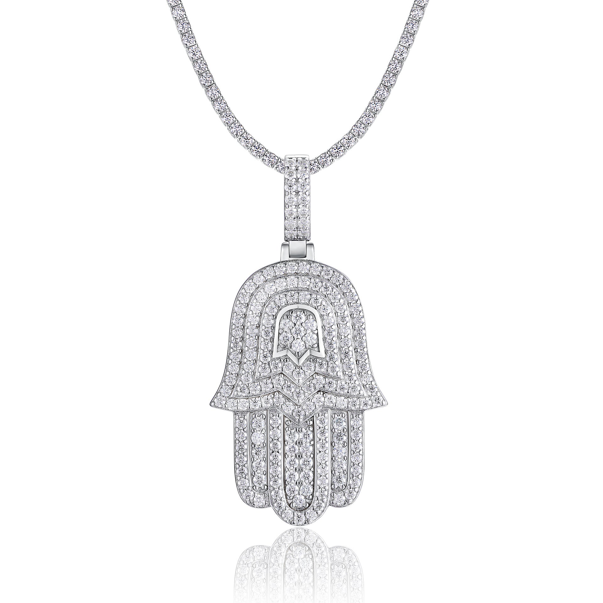 Men's Moissanite Hip-Hop Palm Pendant S925 Silver Plated with 18K White Gold (Necklace Not Included)