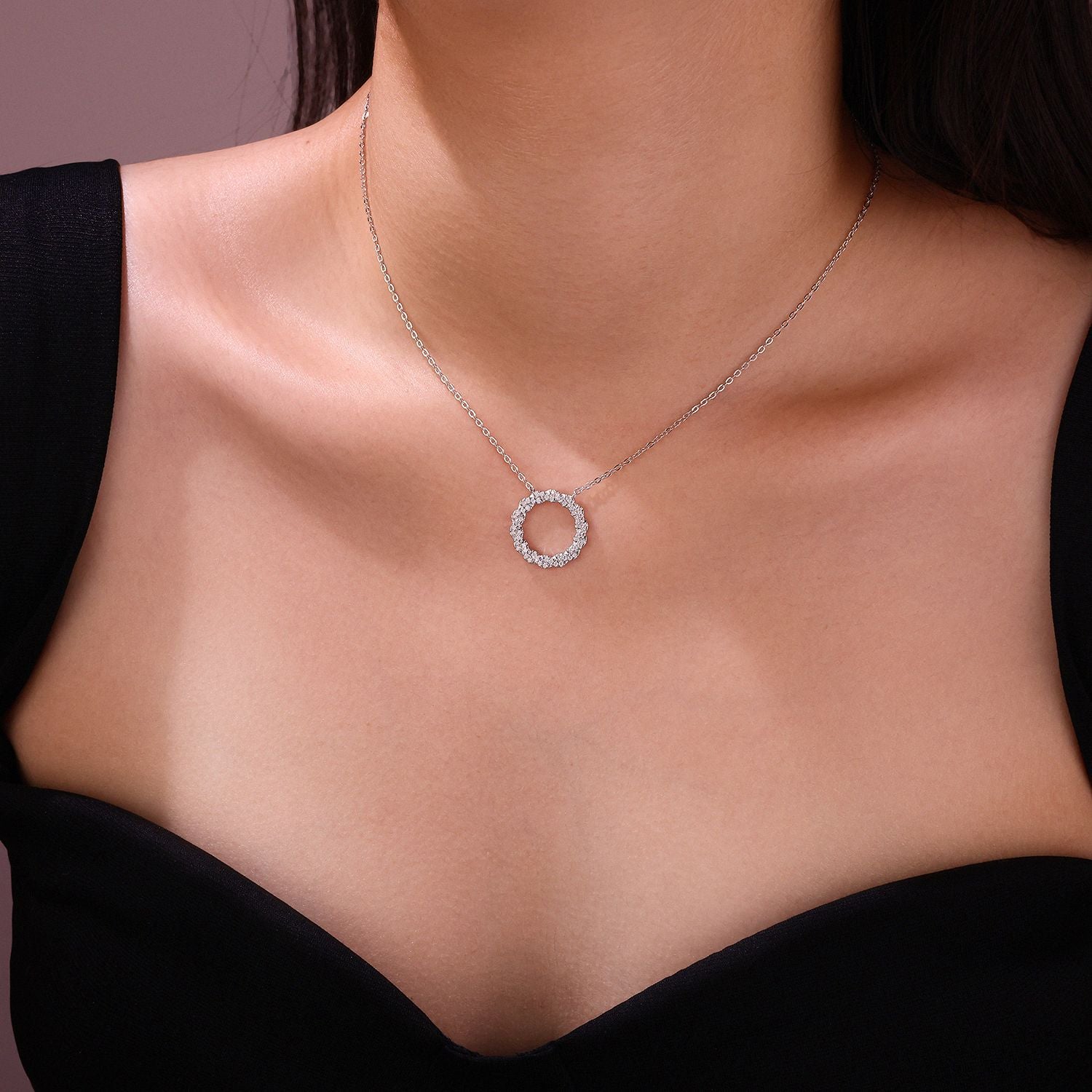 Round Moissanite Women Necklace S925 Silver Plated 18K White Gold