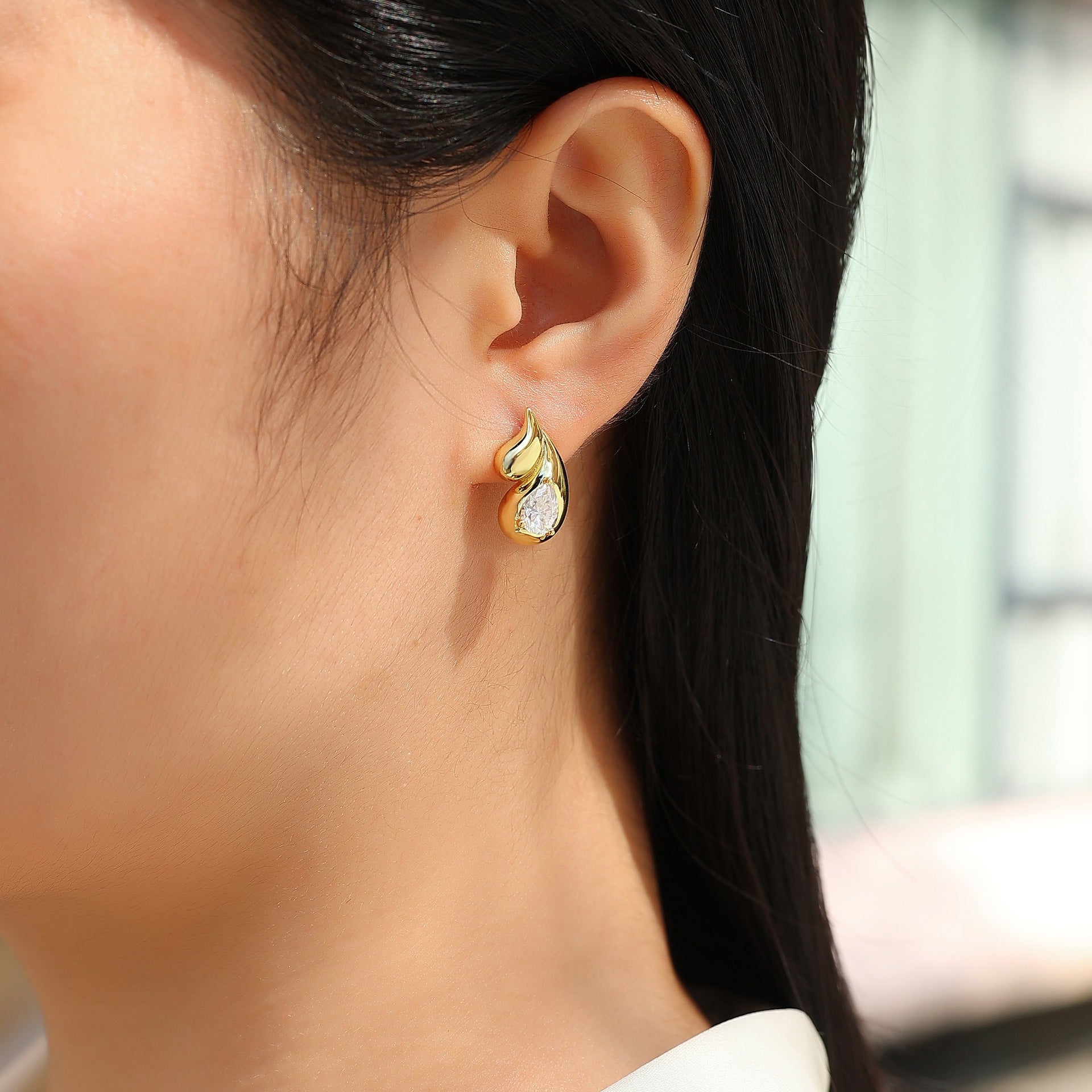 Gold Water Drop Shape Moissanite Earrings for Women