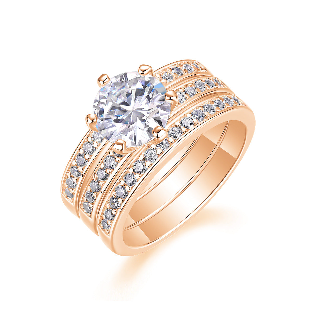 2 Carat Moissanite Three-Piece Stackable Artistic Multiple Matching Rings