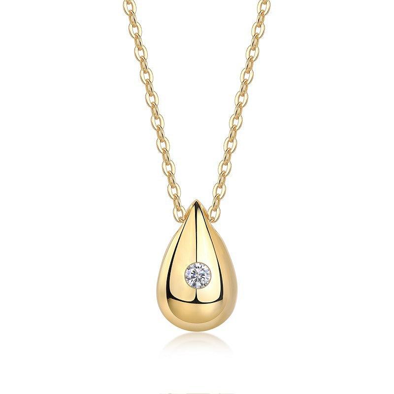 Moissanite Water Drop Teardrop Pendant Necklace S925 Silver Plated with 18K Gold