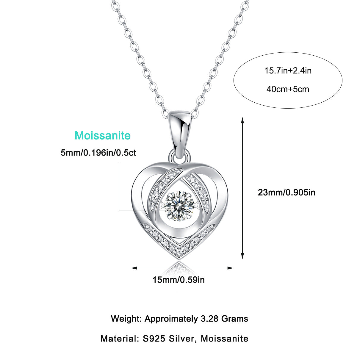 0.5CT Lab Grown Diamond D-VVS1 Heart Shape Necklace For Women