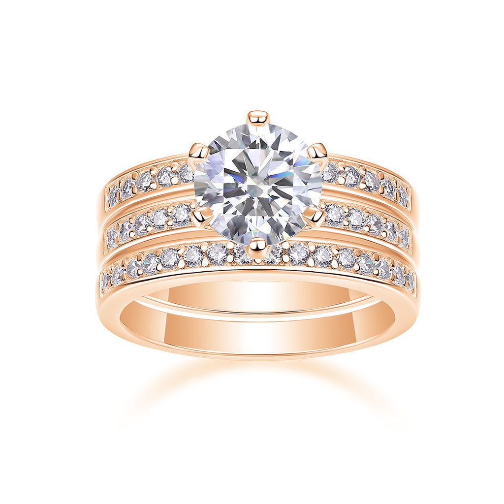 2 Carat Moissanite Three-Piece Stackable Artistic Multiple Matching Rings