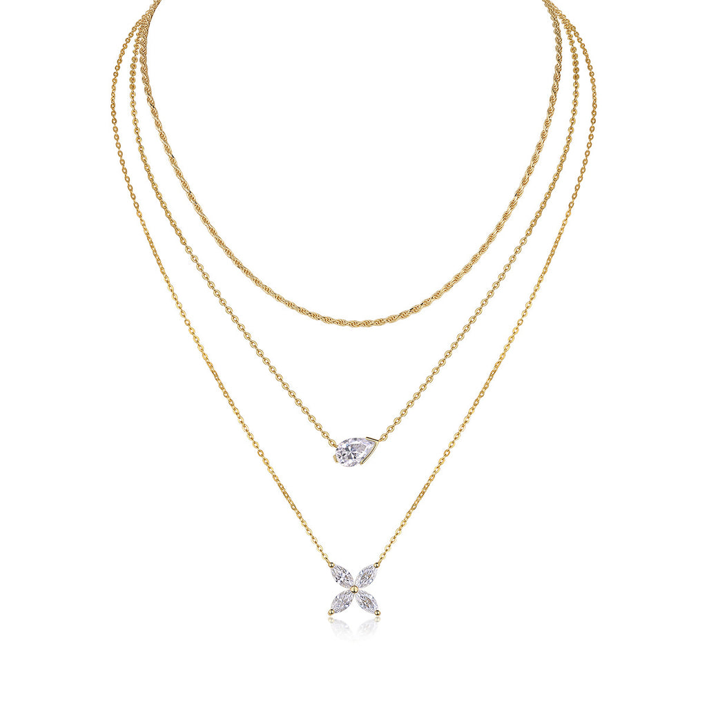 S925 Sterling Silver Plated with 18K Gold New Moissanite 3-Layer Stacked Necklace for Women