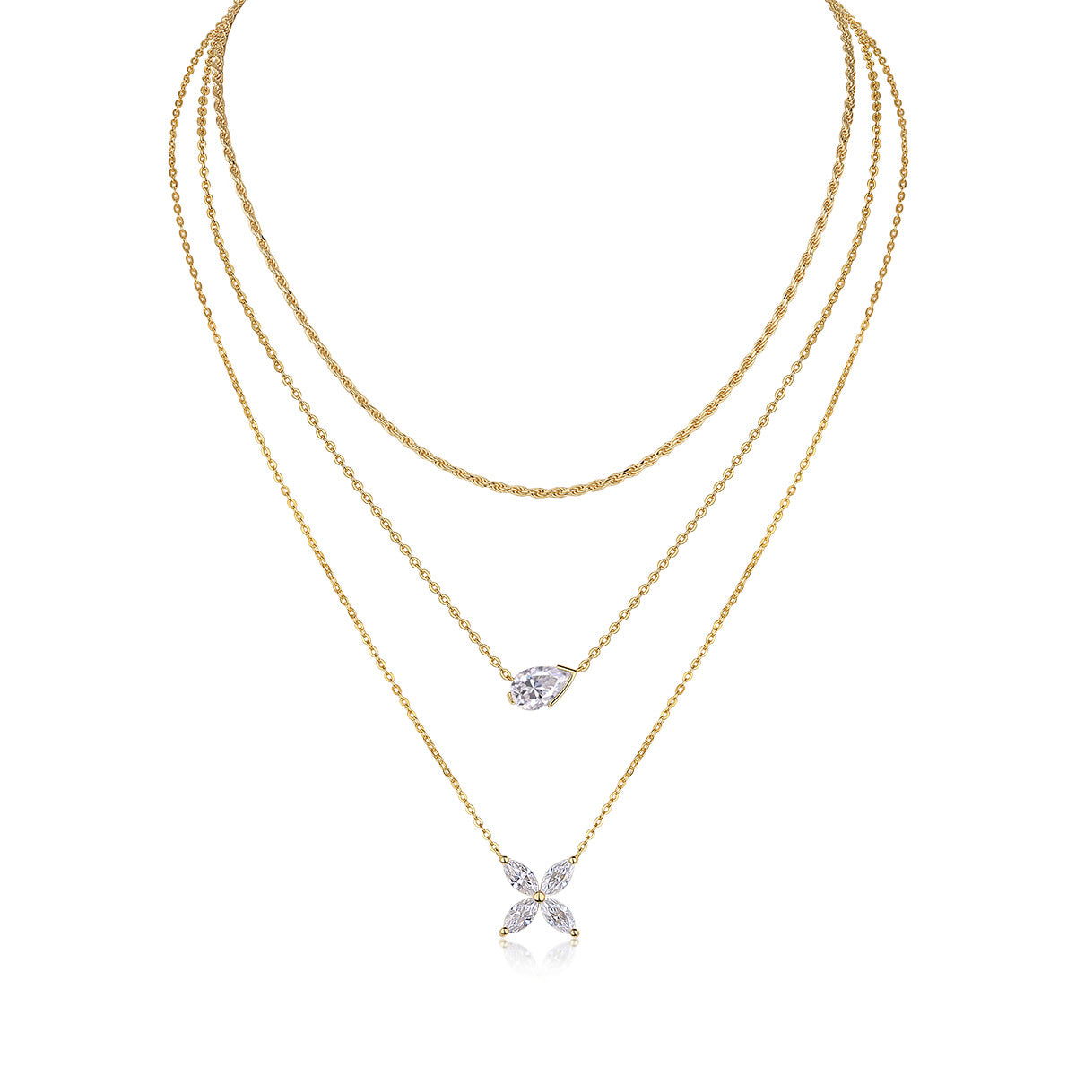 S925 Sterling Silver Plated with 18K Gold New Moissanite 3-Layer Stacked Necklace for Women