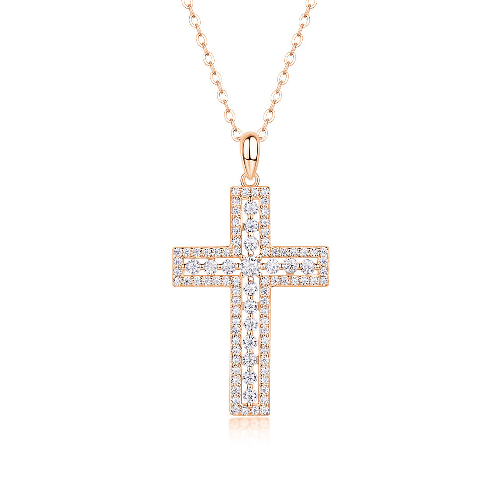 S925 Sterling Silver Plated with 18K Gold Moissanite Cross Pendant Diamon Necklac