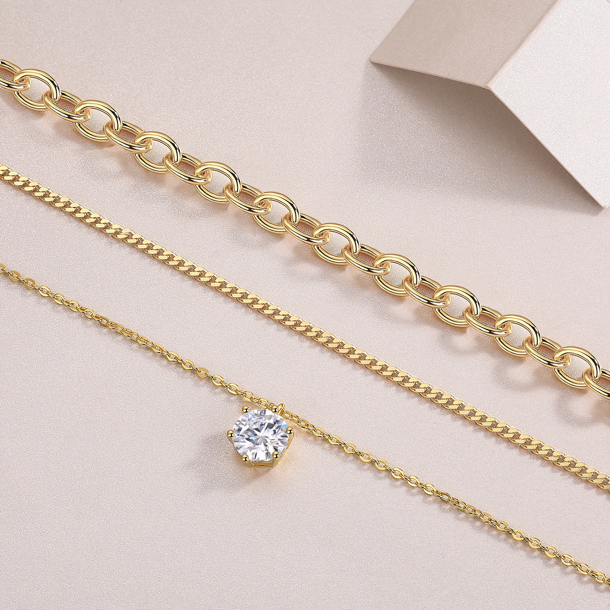 New 2 Carat Moissanite 3-Layer Stacked Necklace for Women S925 Sterling Silver Plated with 18K Gold