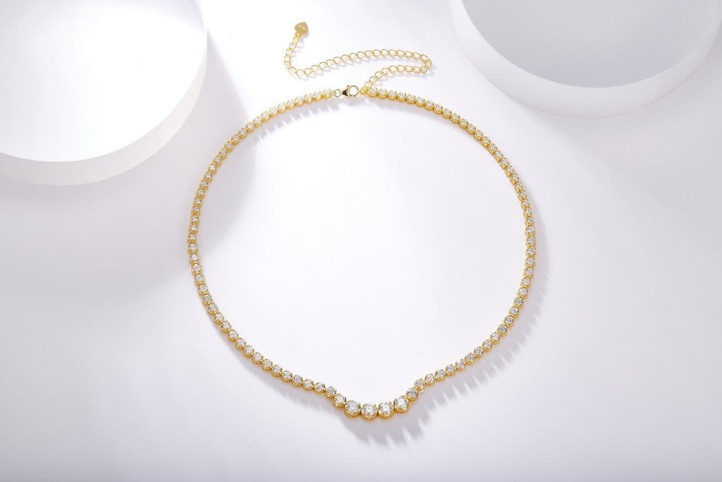 Moissanite S925 Sterling Silver Gold Plated 18K Full Diamond Necklace