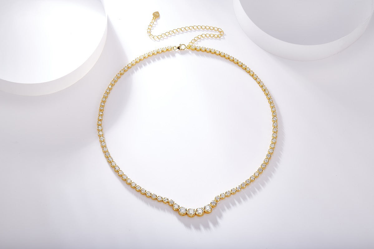 Moissanite S925 Sterling Silver Gold Plated 18K Full Diamond Necklace