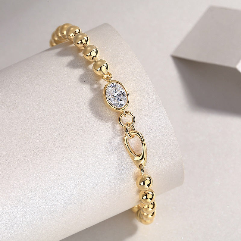 Moissanite Small Gold Bead Bracelet for Women S925 Silver Plated with 18k Gold