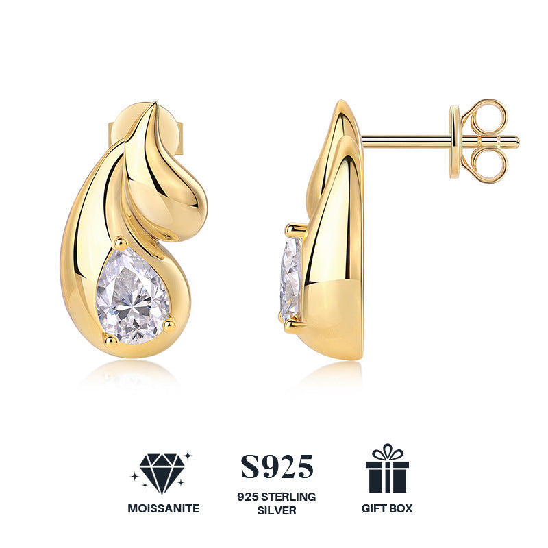 Gold Water Drop Shape Moissanite Earrings for Women