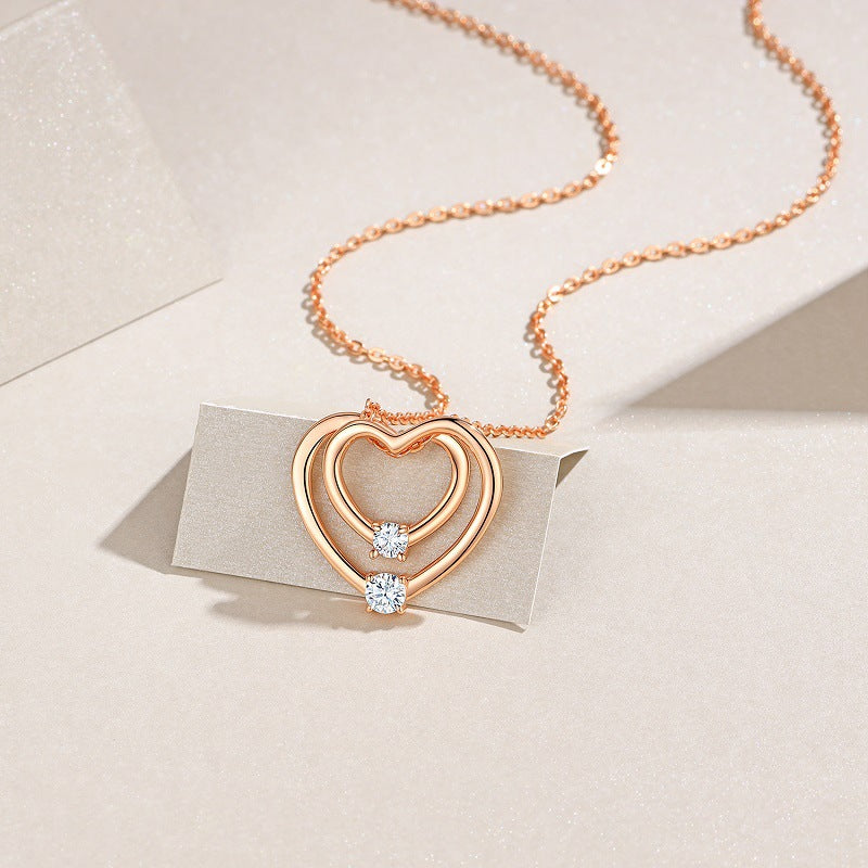 Double Heart Shaped Moissanite Necklace for Women