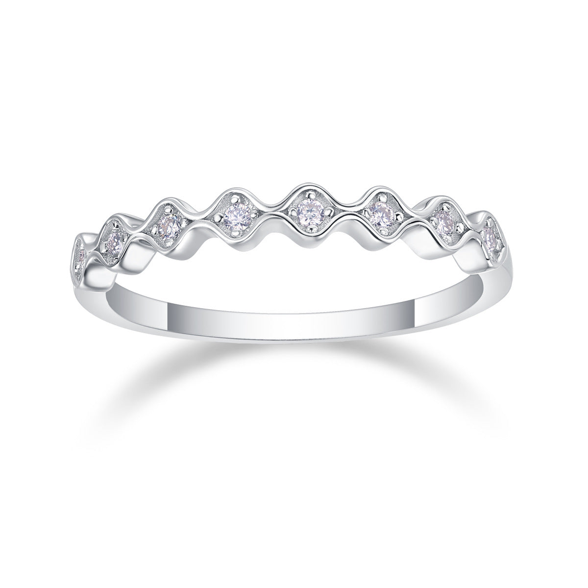 Wave-shaped Moissanite Diamond Ring for Women S925 Sterling Silver Plated with 18K Gold