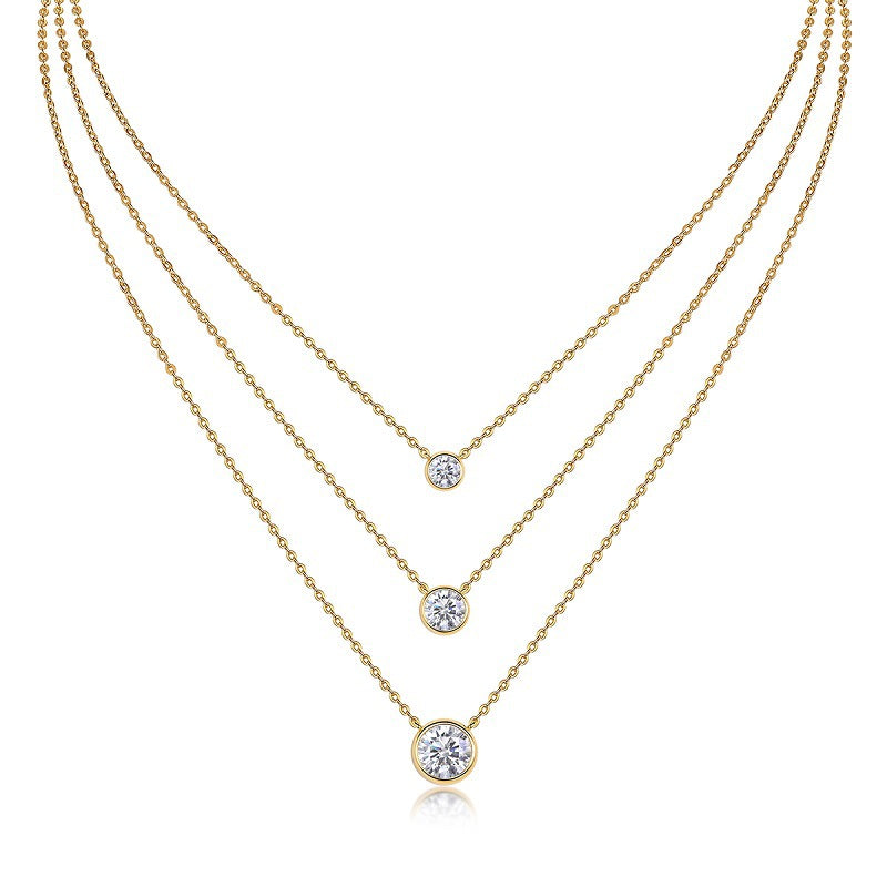 3.5CT Moissanite Three-Layer Stacked Necklace S925 Silver Plated with 18K Gold