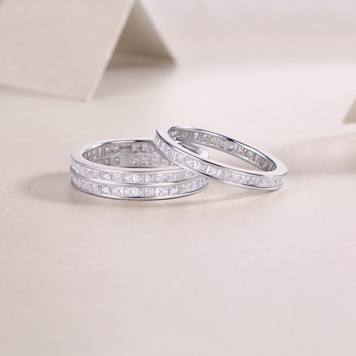 Men and Women Three-Layer Stacked Moissanite Ring S925 Plated with 18K White Gold