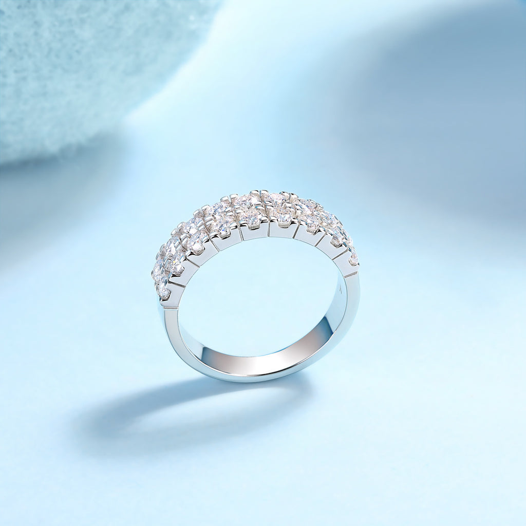 Double Row 1.8CT Moissanite Engagement Ring For Men and Women