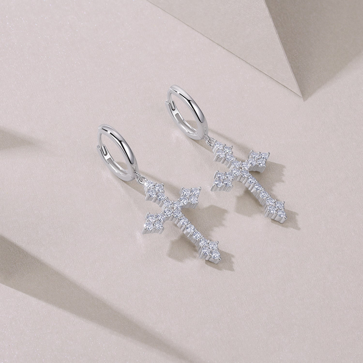 Moissanite Cross Earrings for Men and Women S925 Silver Plated with 18K White Gold