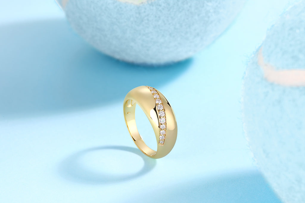 Vintage Gold Moissanite Electroplated 18K Gold Ring for Women