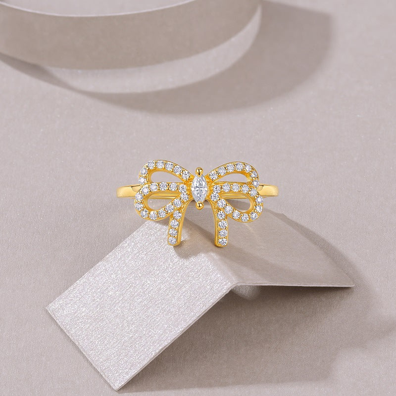 Butterfly Flower Moissanite Diamond Sterling Silver Plated 18K Gold Ring for Women