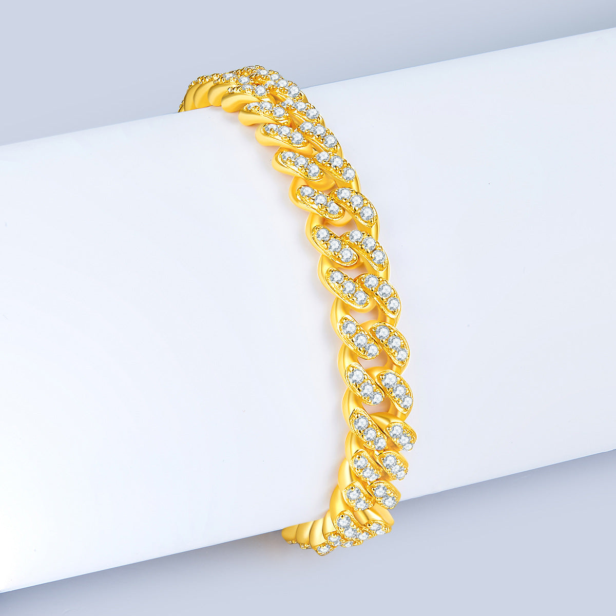 Men's and Women's Moissanite Cuban Bracelet S925 Silver Plated with 18K Gold