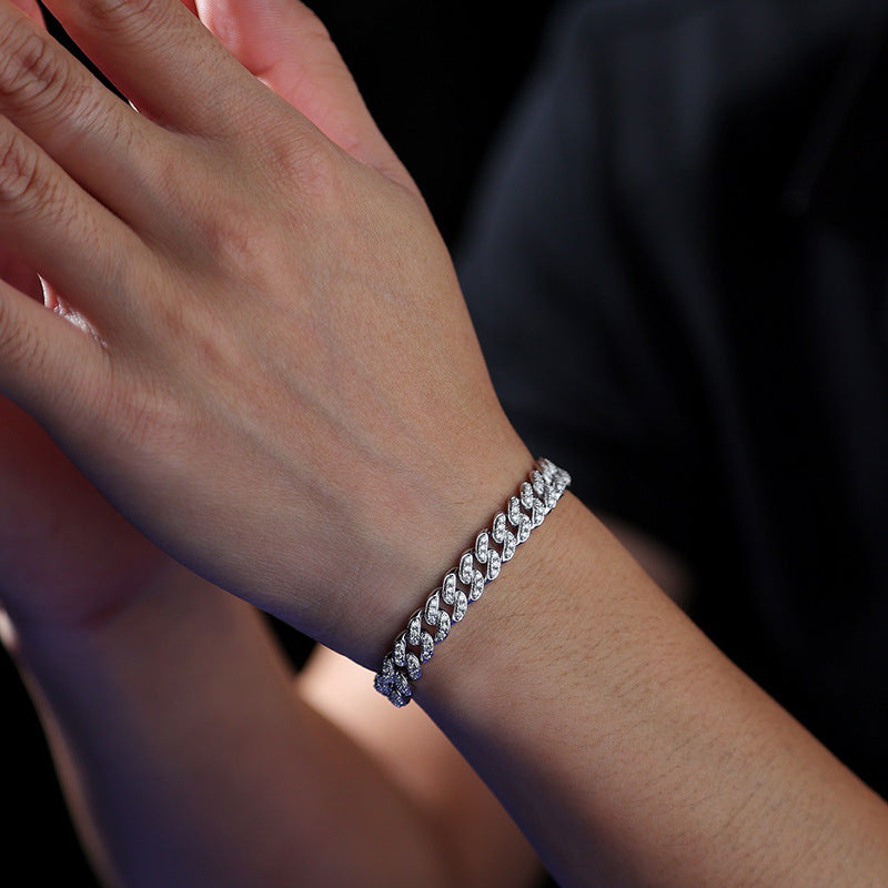 Men's and Women's Moissanite Cuban Bracelet S925 Silver Plated with 18K Gold