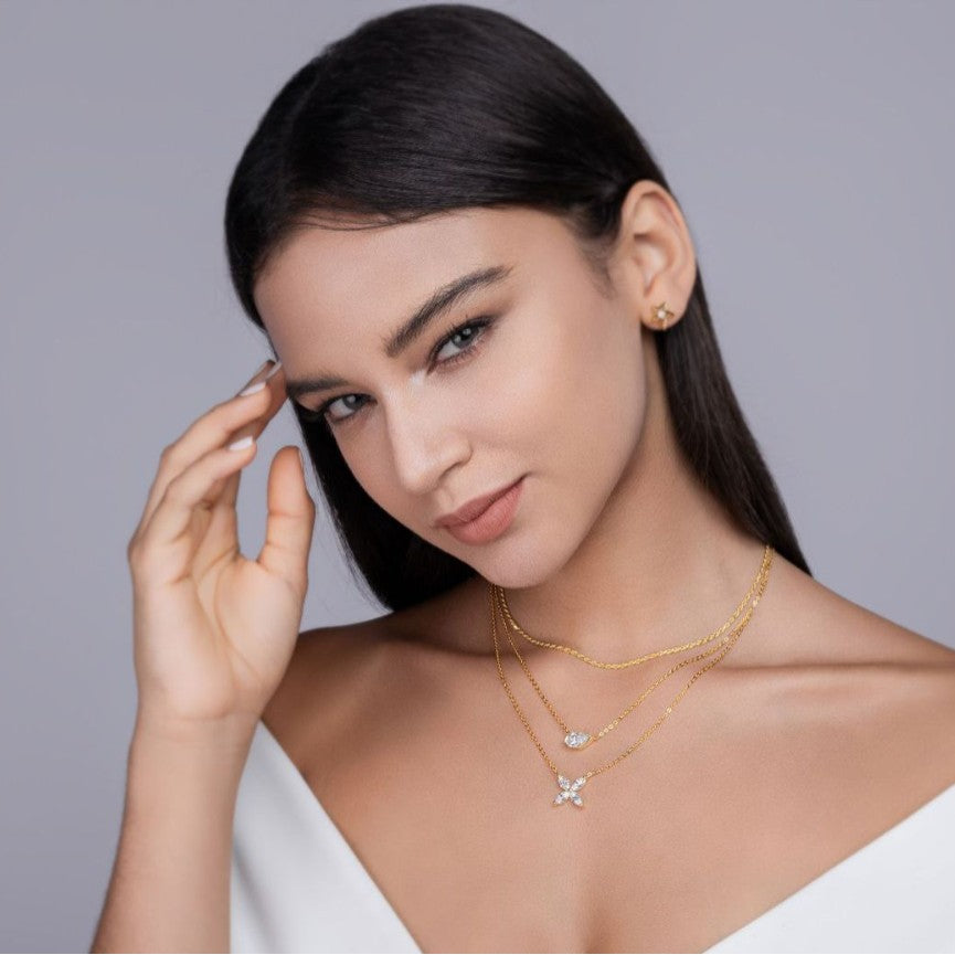 S925 Sterling Silver Plated with 18K Gold New Moissanite 3-Layer Stacked Necklace for Women