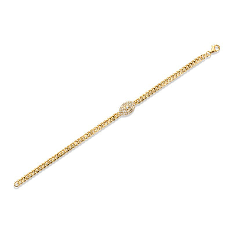 Men and Women Demon Eye Gold Cuban Chain Bracelet S925 Silver Plated with 18K Gold