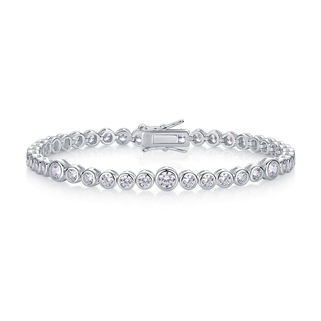 Single Row Moissanite Tennis Bracelet for Men and Women S925 Silver Plated with 18K White Gold